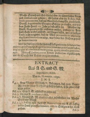 Extract Aus A S. und S. M. Inquisition-Acten.