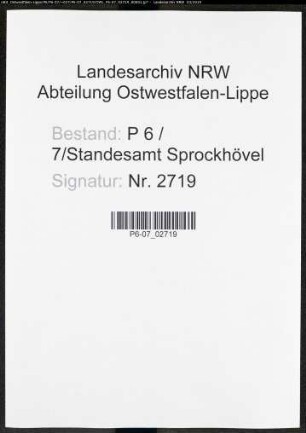 Sterberegister Standesamt Sprockhövel