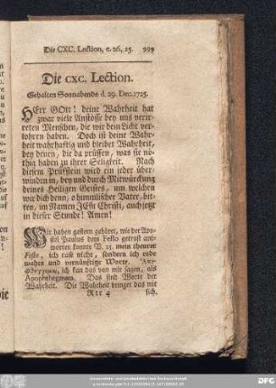 Die CXC. Lection. Gehalten Sonnabends d. 29. Dec. 1725.
