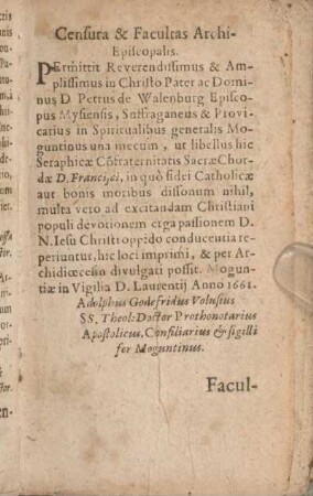 Censura & Facultas Archi-Episcopalis