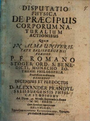 Disputatio Physica De Praecipuis Corporum Naturalium Actionibus