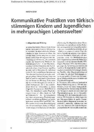 Kommuniktative Praktiken von türkischstämmigen Kindern und Jugendlichen in mehrsprachigen Lebenswelten