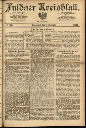 Erste Ausgabe vom Samstag, den 08. Dezember 1894.
