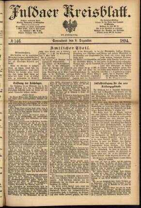 Erste Ausgabe vom Samstag, den 08. Dezember 1894.