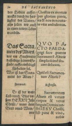 Das Sacrament des Altars/ wie ein Haussvater dasselbige seinem Gesinde auffs einfeltigst fürhalten sol ...