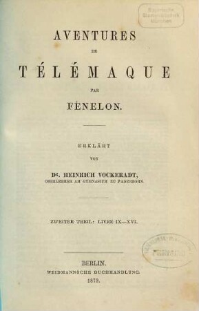 Aventures de Télémaque. 2, Livre IX - XVI