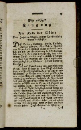 Sehr nöthiger Eingang.
