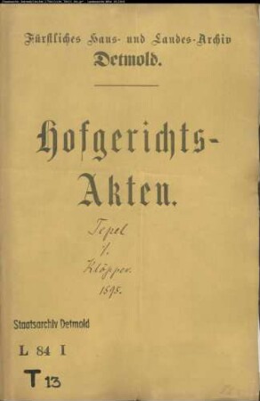 Tepel, Hermann gegen Johann Klöpper zu Pottenhausen - Schuldforderung