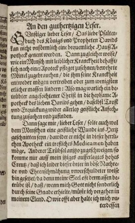 An den guthertzigen Leser.