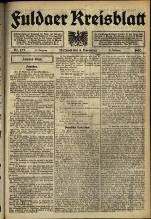 Zweite Ausgabe vom Mittwoch, den 09. November 1910.
