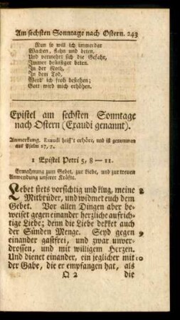 Epistel am sechsten Sonntage nach Ostern (Exaudi genannt)