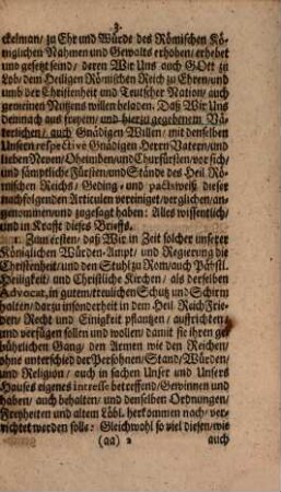 Wahl-Capitulation Josephi I. erwählten Römischen Königs zu Augspurg den 14./24. Jan. 1690