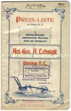 Preisliste zum Katalog Nr. 35 über landwirtschaftliche Maschinen und Geräte