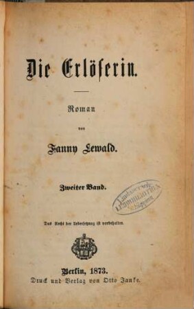 Die Erlöserin : Roman von Fanny Lewald. 2