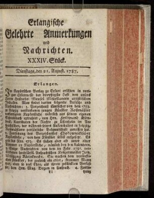 XXXIV. Stück. Dienstags, den 21. August. 1787.