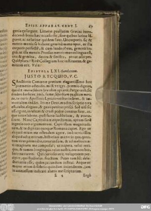 Epistola LXI. Gandavum. Iusto Rycquio, V. C.