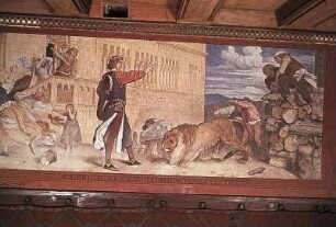 Landgraf Ludwig der Heilige bezähmt einen Löwen im Hof der Wartburg