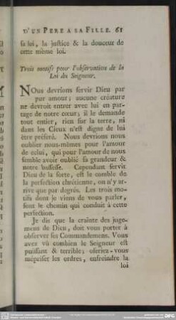 Trois motifs pour l´observation de la Loi du Seigneur