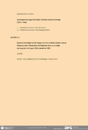 Notate aus dem Wendischen Homiletischen Seminar zu Göda
