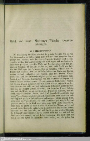 Milch und Käse; Mästung; Wäsche; Gemeinnütziges