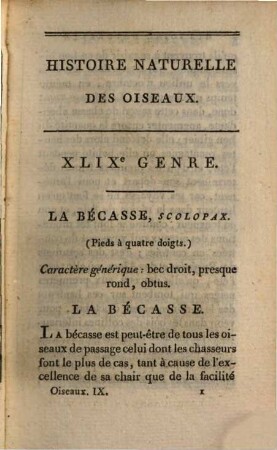 Histoire Naturelle De Buffon : classée par ordres, genres et espèces, d'après le système de Linnée ; avec les Caractères génériques et la nomenclature Linnéenne, 19. Oiseaux ; T. 9