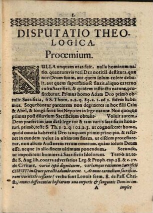 Disputatio theologica de augustissimo missae sacrificio