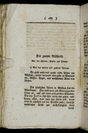 Der zweyte Abschnitt. Von den Thieren, Vögeln und Fischen.