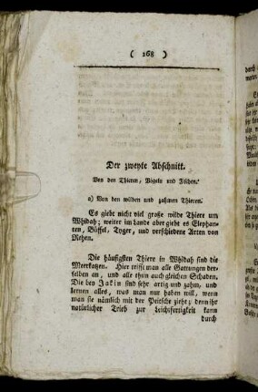 Der zweyte Abschnitt. Von den Thieren, Vögeln und Fischen.
