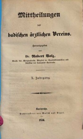 Mitteilungen des Badischen Ärztlichen Vereins. 10. 1856