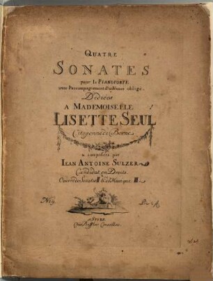 Quatre sonates pour le pianoforte avec l'accompagnement d'un violon obligé : oeuvre de sonates II & de musique III