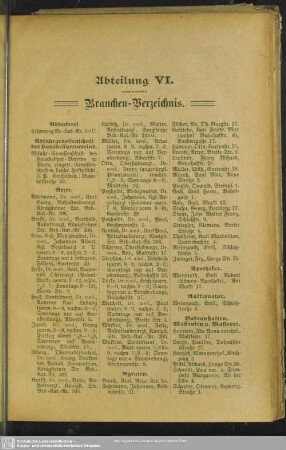 Berufsklassen und Gewerbebetriebe : Branchen-Verzeichnis
