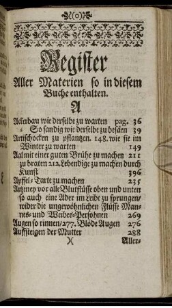 Register. Alller Materien so in diesem Buche enthalten.
