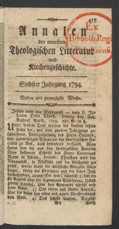 Sieben und zwanzigste Woche