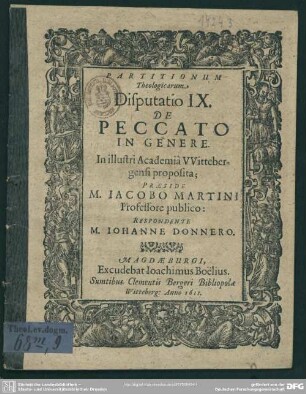 Partitionum Theologicarum, Disputatio IX. De Peccato In Genere
