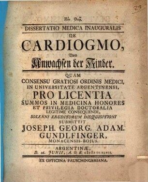 Diss. med. inaug. de cardiogmo, vom Anwachsen der Kinder