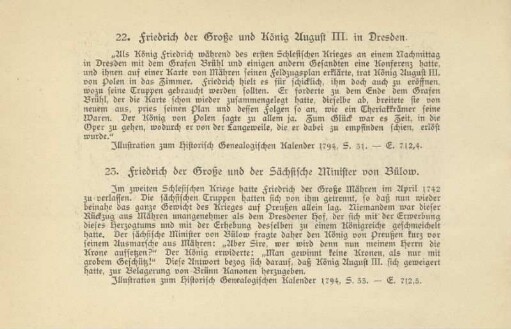 22. Friedrich der Große und König August III. in Dresden ; 23. Friedrich der Große und der Sächsische Minister von Bülow