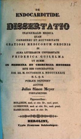 De endocarditide : issertatio inauguralis medica