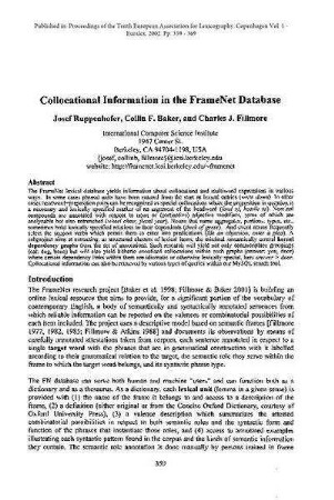 Collocational Information in the FrameNet Database
