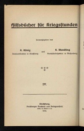 Hilfsbücher für Kriegsstunden.