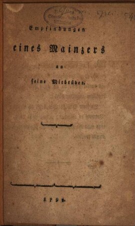 Empfindungen eines Mainzers an seine Mitbrüder