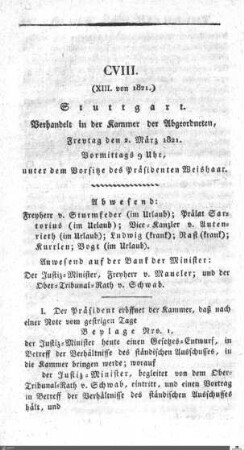 108. Sitzung, Stuttgart, 2.3.1821