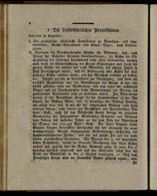 I. Die Landesherrlichen Propositionen