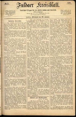 Erste Ausgabe vom Mittwoch, den 29. Januar 1879.
