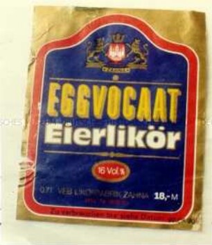 Etikett für eine Flasche Eierlikör "EGGVOCAAT"