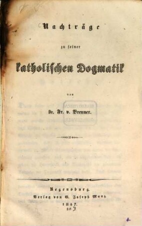 Nachträge zu seiner katholischen Dogmatik