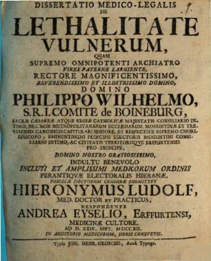 Dissertatio Medico-Legalis De Lethalitate Vulnerum