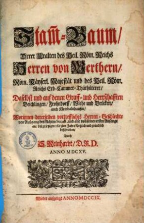 Stammbaum, derer uralten des Hl. röm. Reichs Herren von Werthern, Röm. Käyserl. Majestät und des Hl. röm. Reichs Erb-Cammer-Thürhüterer ...