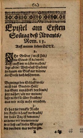 Andacht-Ubung auß den Son[n]- Fest- und Feyrtäglichen Episteln : Zu Erweckung und Fortsetzung Gottseliger Sabbat-Gedancken, In bekante Kirchenweise rein gesetzt