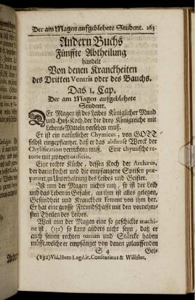Fünffte Abtheilung handelt Von denen Kranckheiten des Dritten Ventris oder des Bauchs