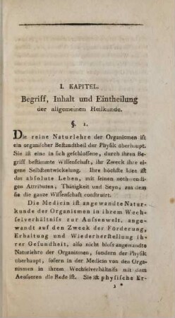 I. Kapitel. Begriff, Inhalt und Eintheilung der allgemeinen Heilkunde